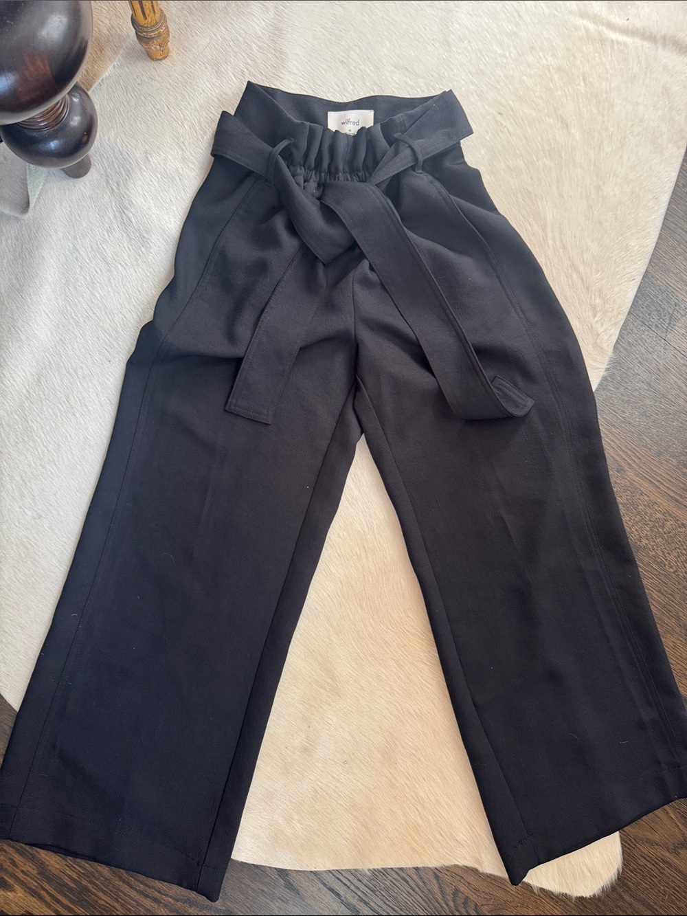 Wilfred Black High-Rise Wide-Leg Paperbag Pants with Tie